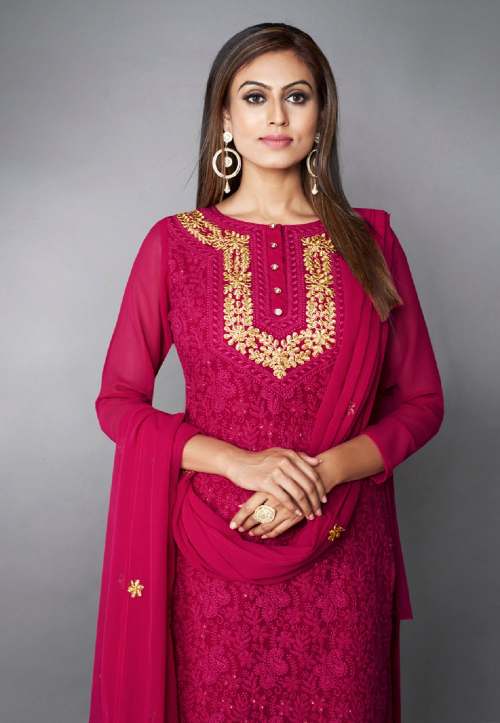 Georgette Embroidered Suit in Pink