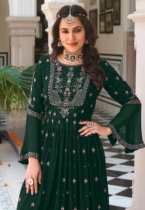 Georgette Embroidered Pakistani Suit in Dark Green