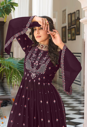 Georgette Embroidered Pakistani Suit in Wine