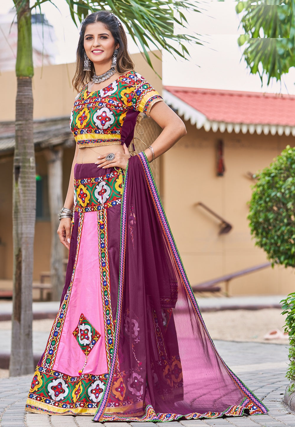 Navratri Special Cotton Lehenga in Pink and Purple