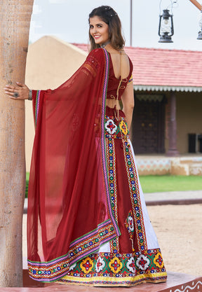 Navratri Special Cotton Lehenga in Red and White