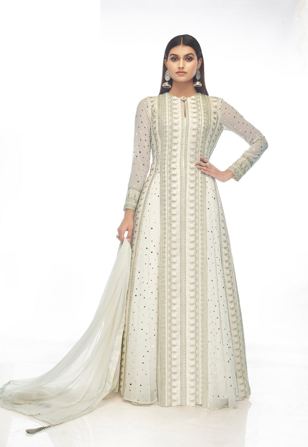 Embroidered Georgette Pakistani Suit in Off White