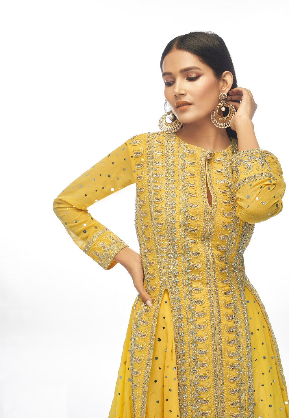 Embroidered Georgette Pakistani Suit in Yellow