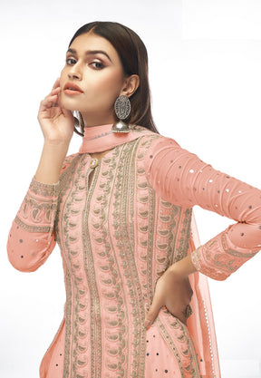 Embroidered Georgette Pakistani Suit in Light Peach