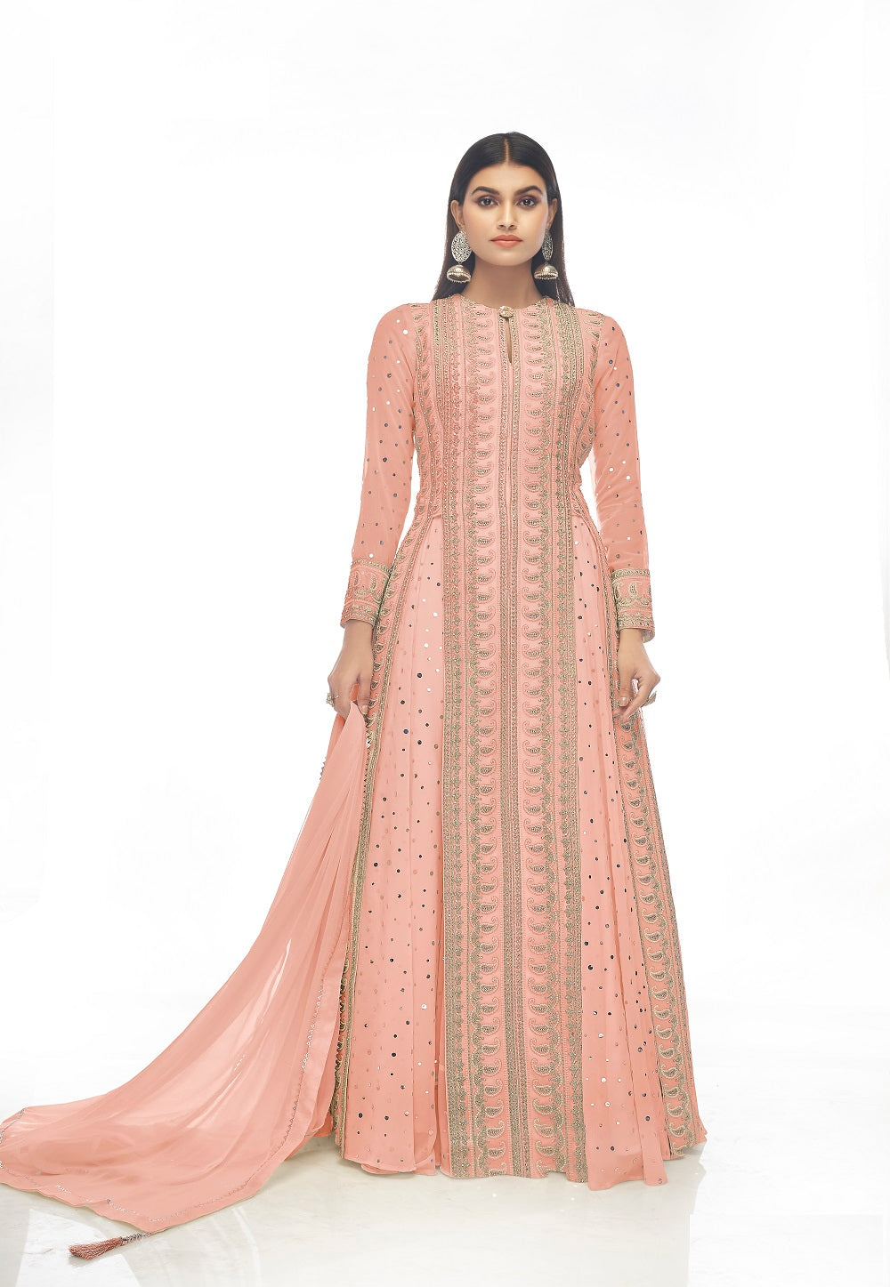Embroidered Georgette Pakistani Suit in Light Peach