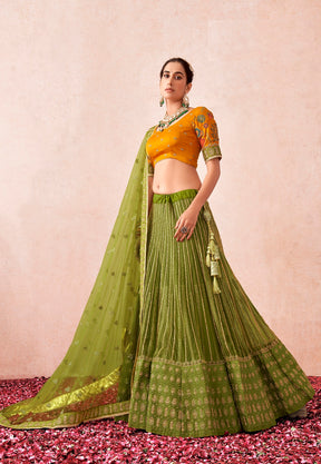 Awesome Parrot Green Embroidered Mid-Rise Net Lehenga [Prepaid Orders –  Label Aarna