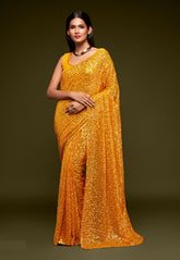 Georgette Sequined Saree in Yellow