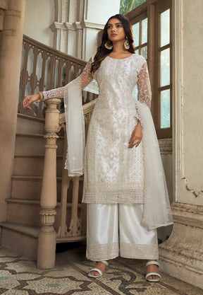 Net Embroidered Pakistani Suit in Off White
