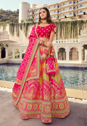 Banarasi Silk Embroidered Lehenga in Pink