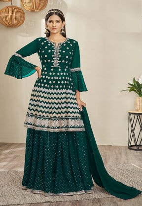 Georgette Embroidered Lehenga in Teal Green