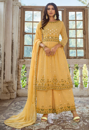Georgette Embroidered Pakistani Suit in Yellow