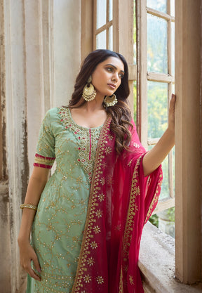 Georgette Embroidered Pakistani Suit in Sea Green