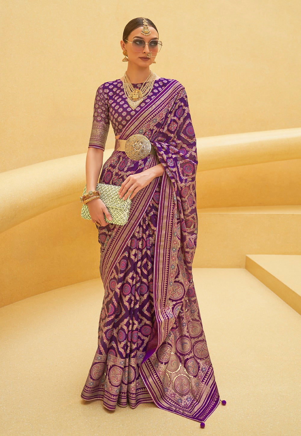 Organza  Woven Saree in Purple