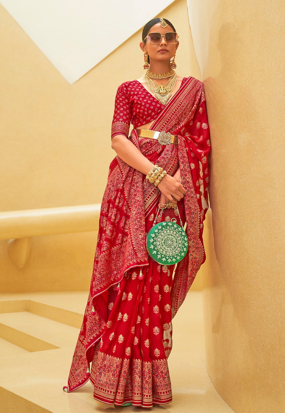 Organza  Woven Saree in Red