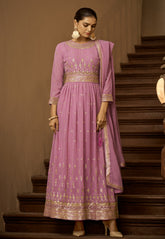 Georgette Embroidered Abaya Style Suit in Light Pink