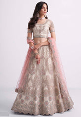 Net Embroidered Lehenga in Off White