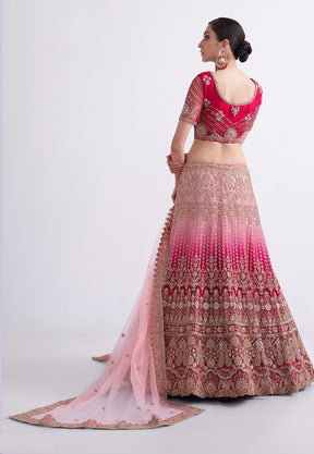 Net Embroidered Lehenga in Shaded Pink