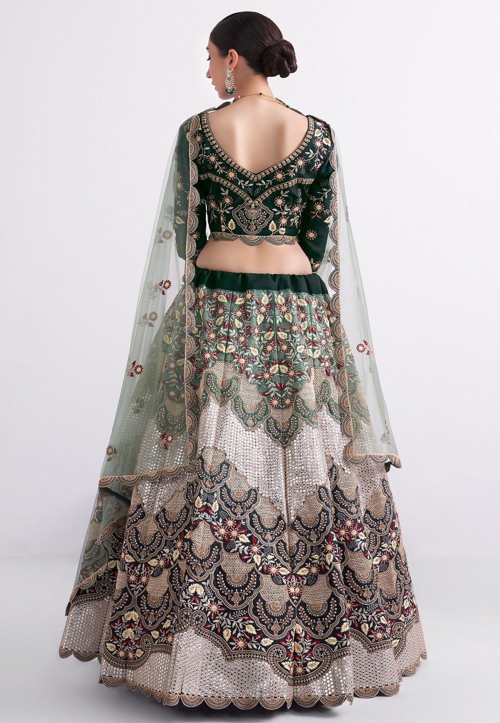 Silk Embroidered Lehenga in Beige and Green