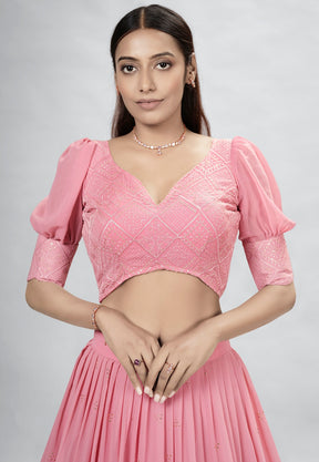 Georgette Embroidered Lehenga in Pink