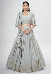Georgette Embroidered Lehenga in Grey