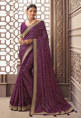 Bandhani Printed Art Silk Saree in Purple