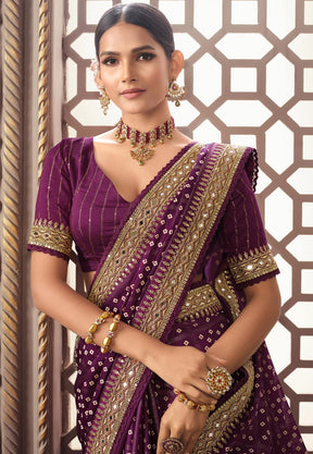 Bandhani Printed Art Silk Saree in Purple