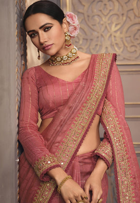 Jute Woven Saree in Pink