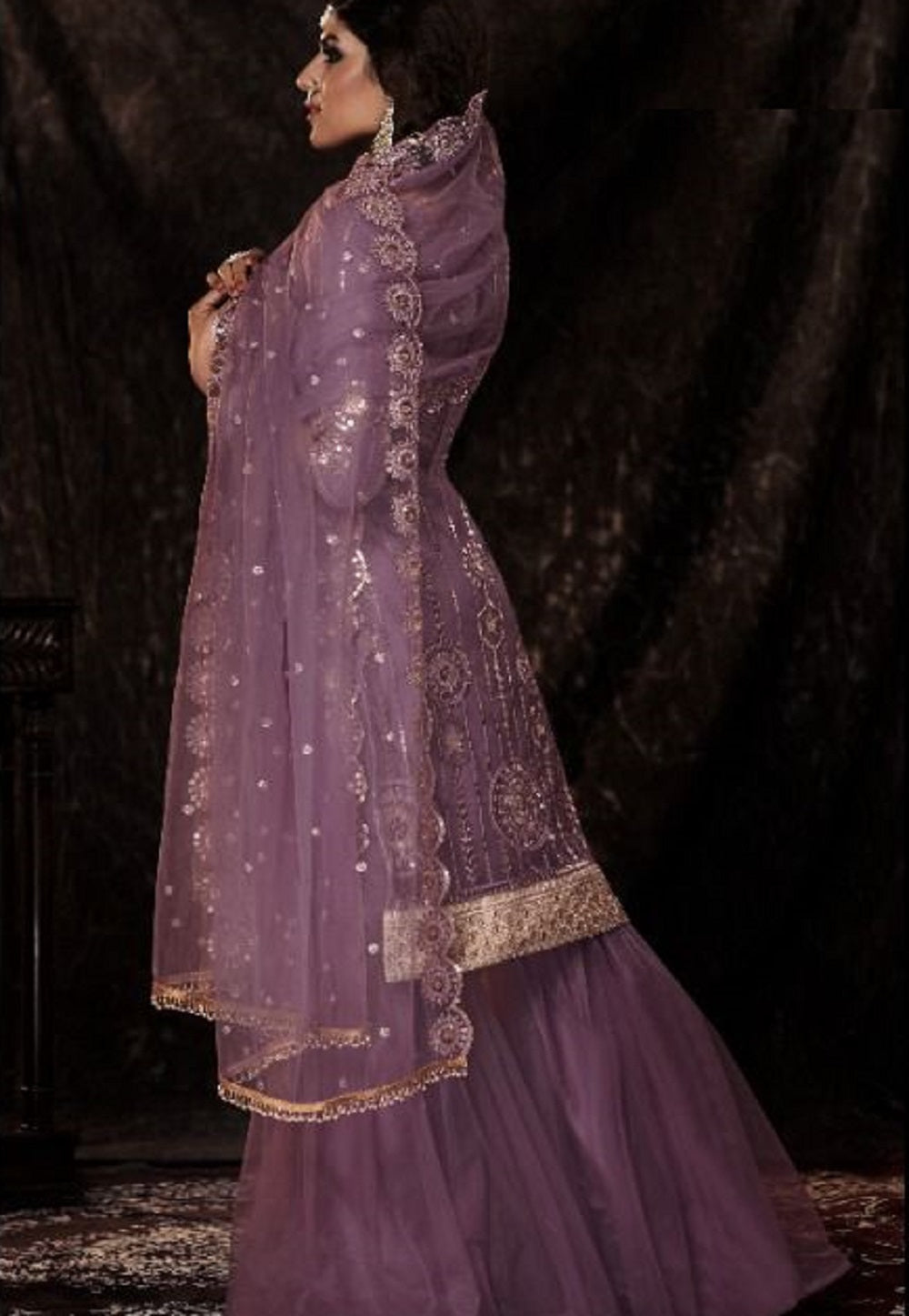 Net Embroidered Pakistani Suit in Light Purple