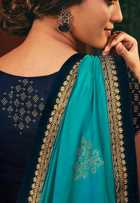 Embroidered Border Art Silk Saree in Blue