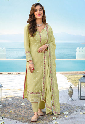 Embroidered Georgette Pakistani Suit in Light Green