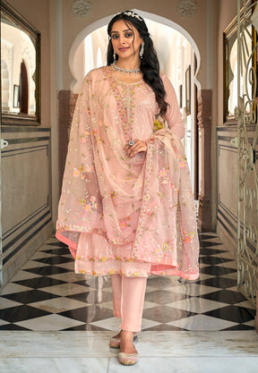 Georgette Embroidered Pakistani Suit in Peach