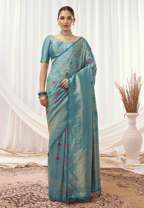 Woven Art Silk Saree in Dusty Blue