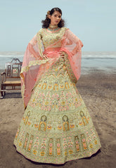 Georgette Embroidered Lehenga in Light Green