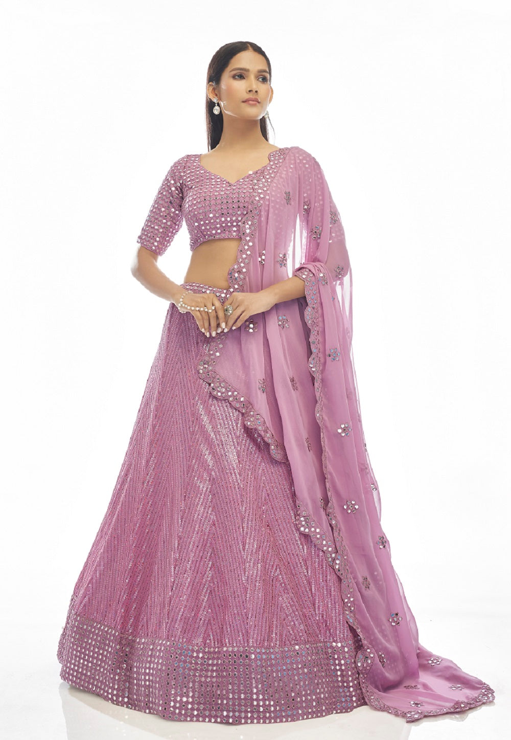 Georgette Embroidered Lehenga in Lilac