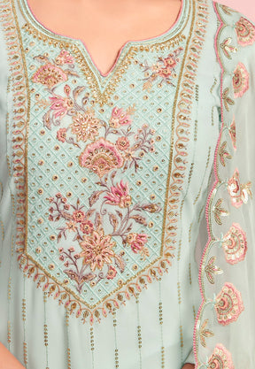 Embroidered Georgette Pakistani Suit in Light Blue
