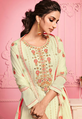 Embroidered Georgette Pakistani Suit in Light Beige