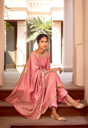 Art Silk Pakistani Suit in Old Rose