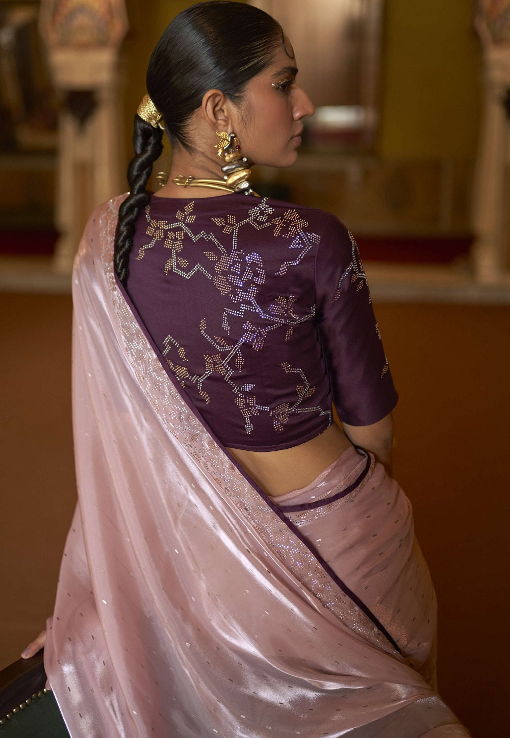 Organza  Embroidered Saree in Light Pink