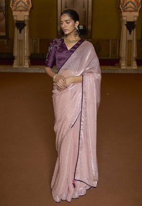 Organza  Embroidered Saree in Light Pink