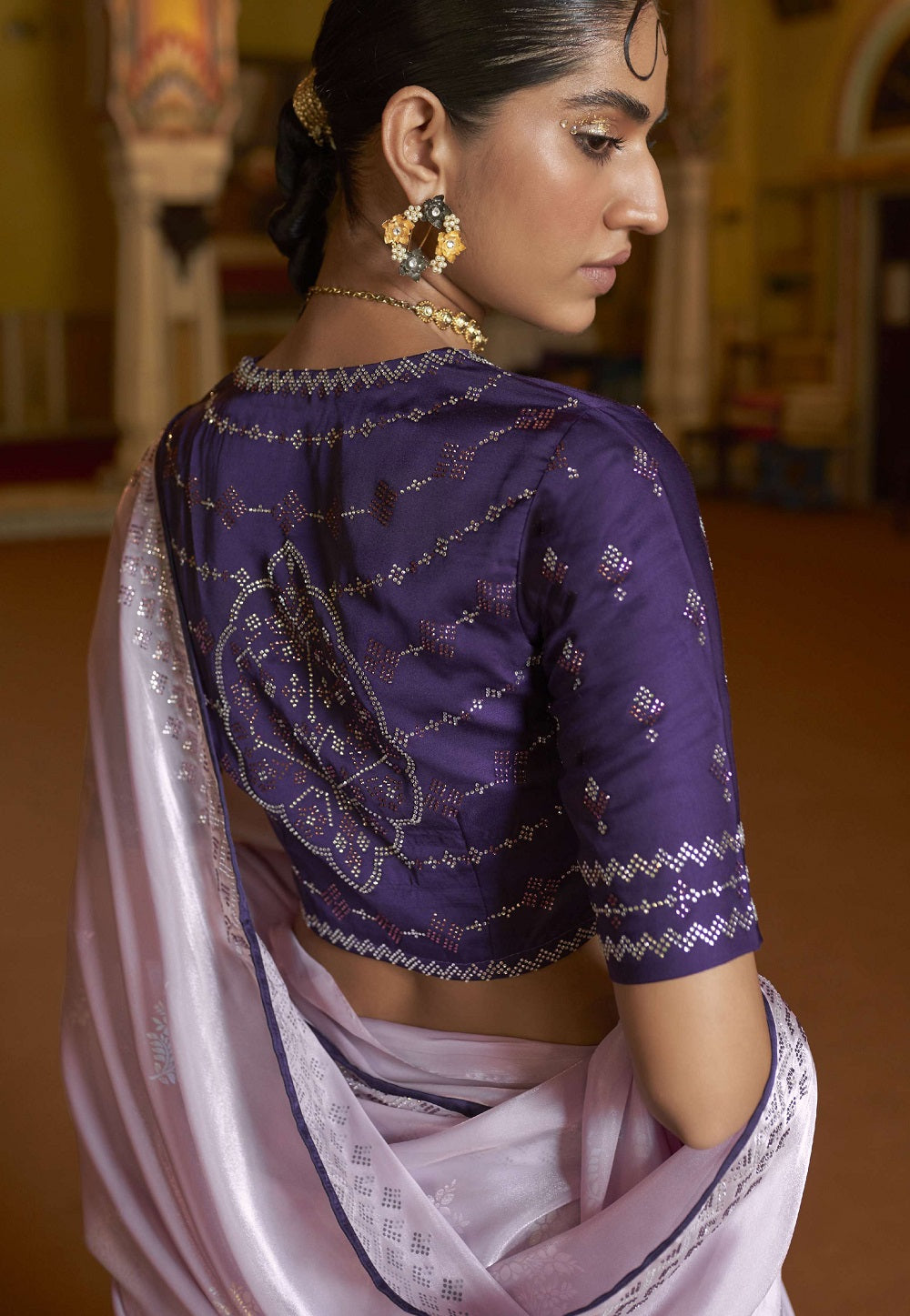Organza  Embroidered Saree in Light Purple