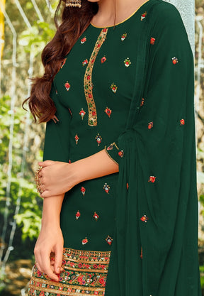 Georgette Embroidered Punjabi Suit in Dark Green