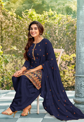Georgette Embroidered Punjabi Suit in Blue