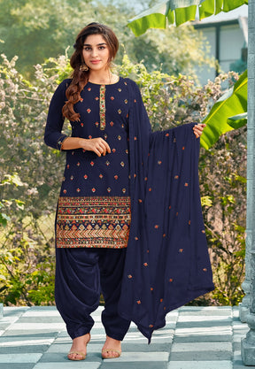 Georgette Embroidered Punjabi Suit in Blue