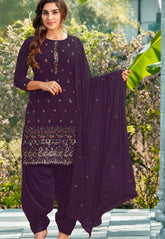 Georgette Embroidered Punjabi Suit in Purple