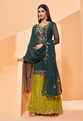 Embroidered Georgette Pakistani Suit in Dark Green