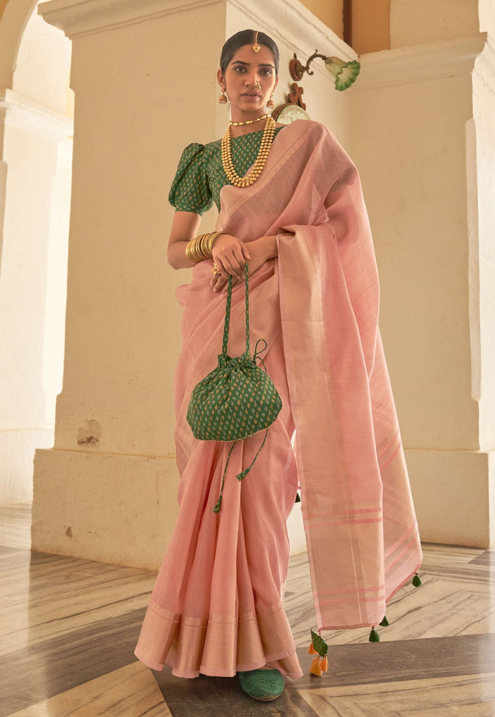 Organza  Woven Saree in Pink