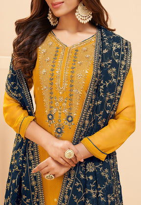 Embroidered Georgette Pakistani Suit in Yellow