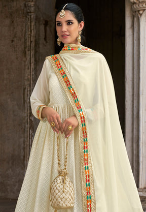 Georgette Abaya Style Suit in Off White