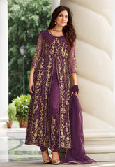 Net Embroidered Pakistani Suit in Purple