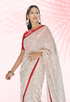 Sequined Georgette Saree in Off White